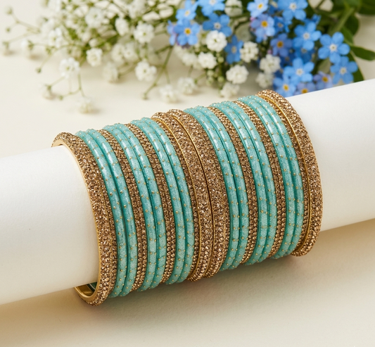 Sea Blue and Gold Bangles Set