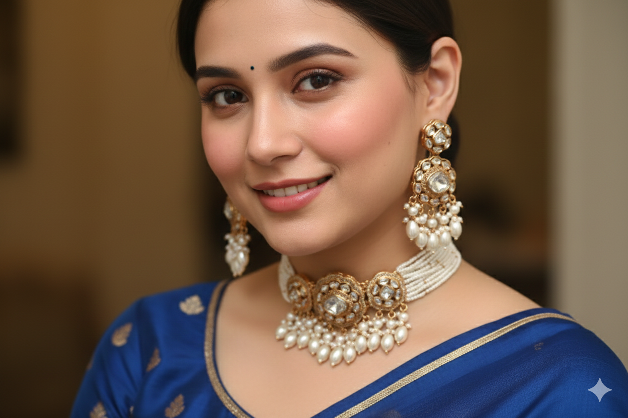 The Timeless Bridal Polki & Pearl Choker Set