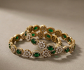 Dark Green Floral Gold Plated Bangles
