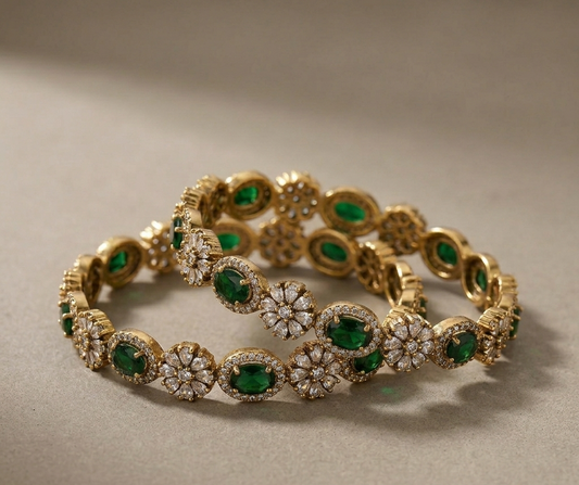 Dark Green Floral Gold Plated Bangles