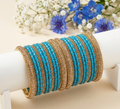 Blue Raindrop & Gold Stone Bangle Set