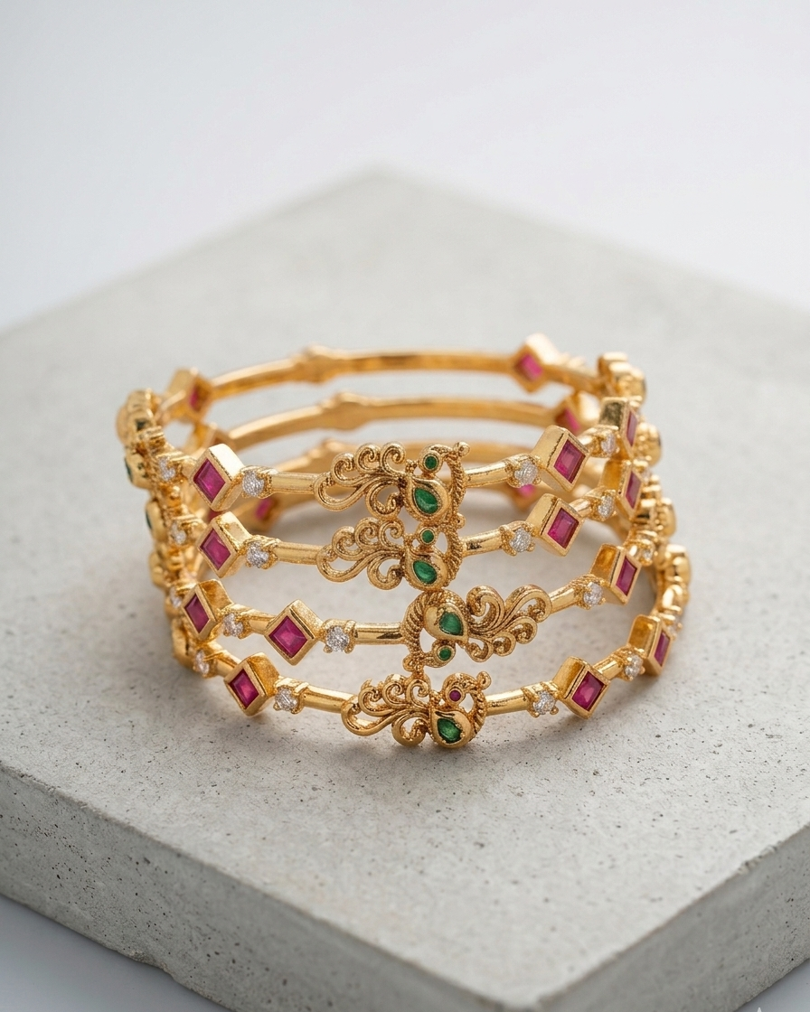 The Mayura Sleek Peacock Bangle Set