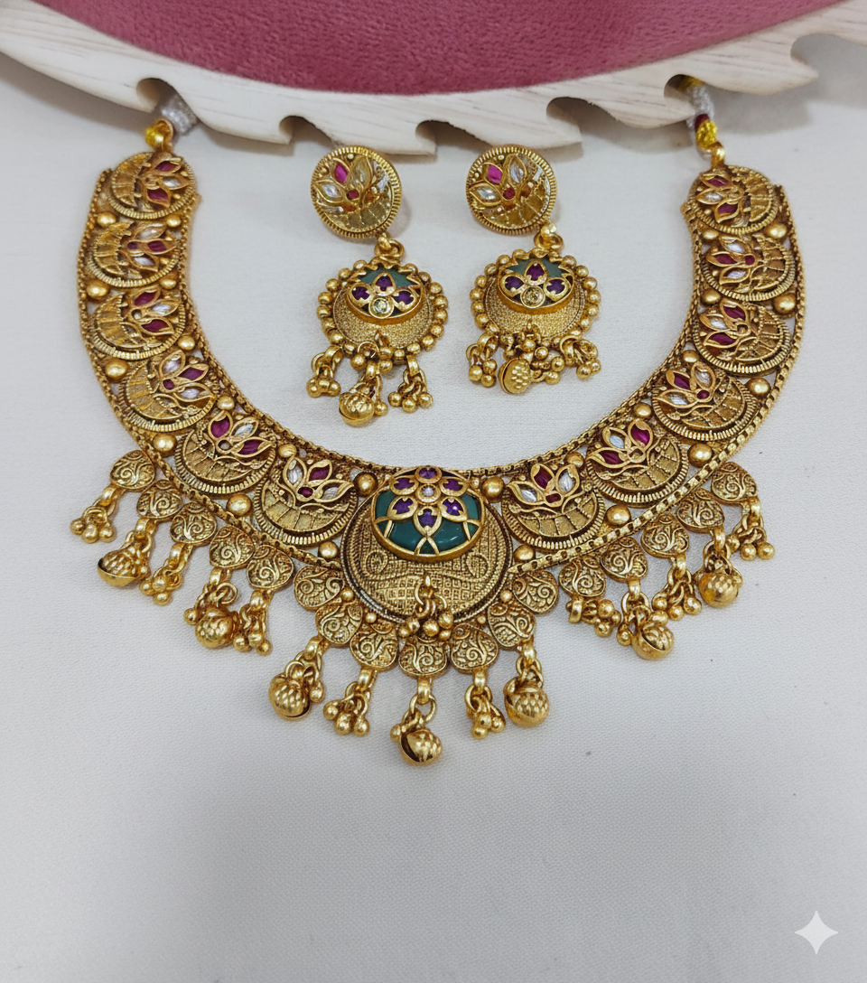 The Emerald Meenakari Crescent Set