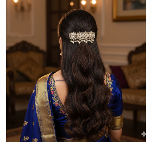 Majestic Floral Kundan Hair Clip