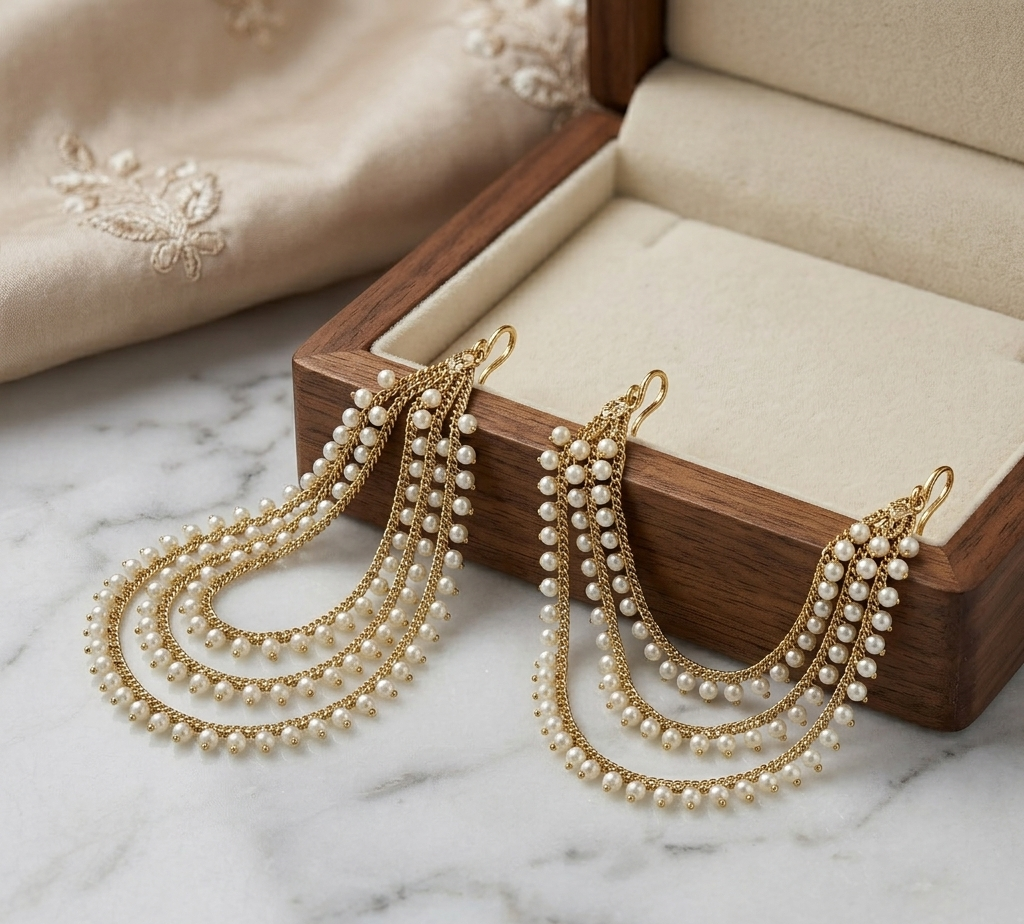3 Line Pearl Ear Chain