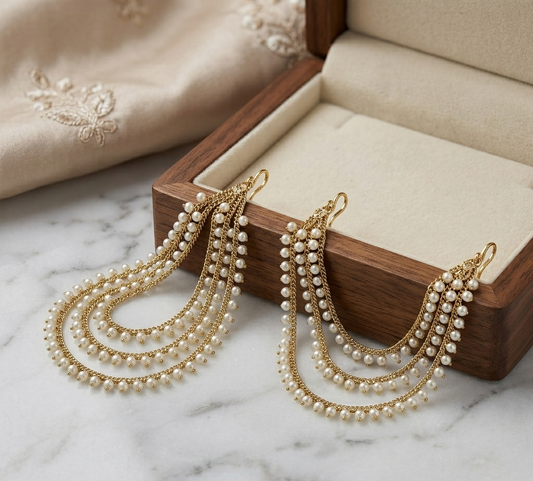 3 Line Pearl Ear Chain