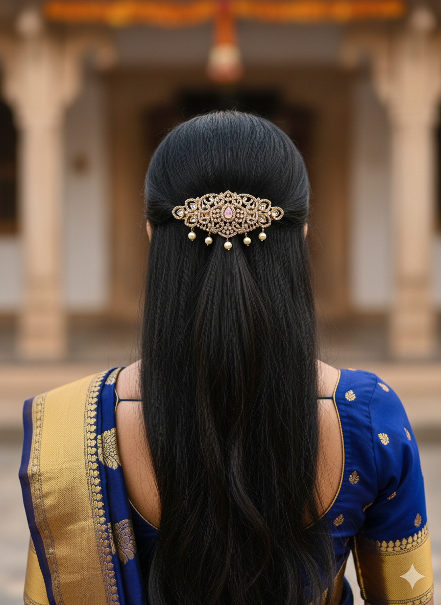 Antique Gold-Finished Jadau Hair Clip