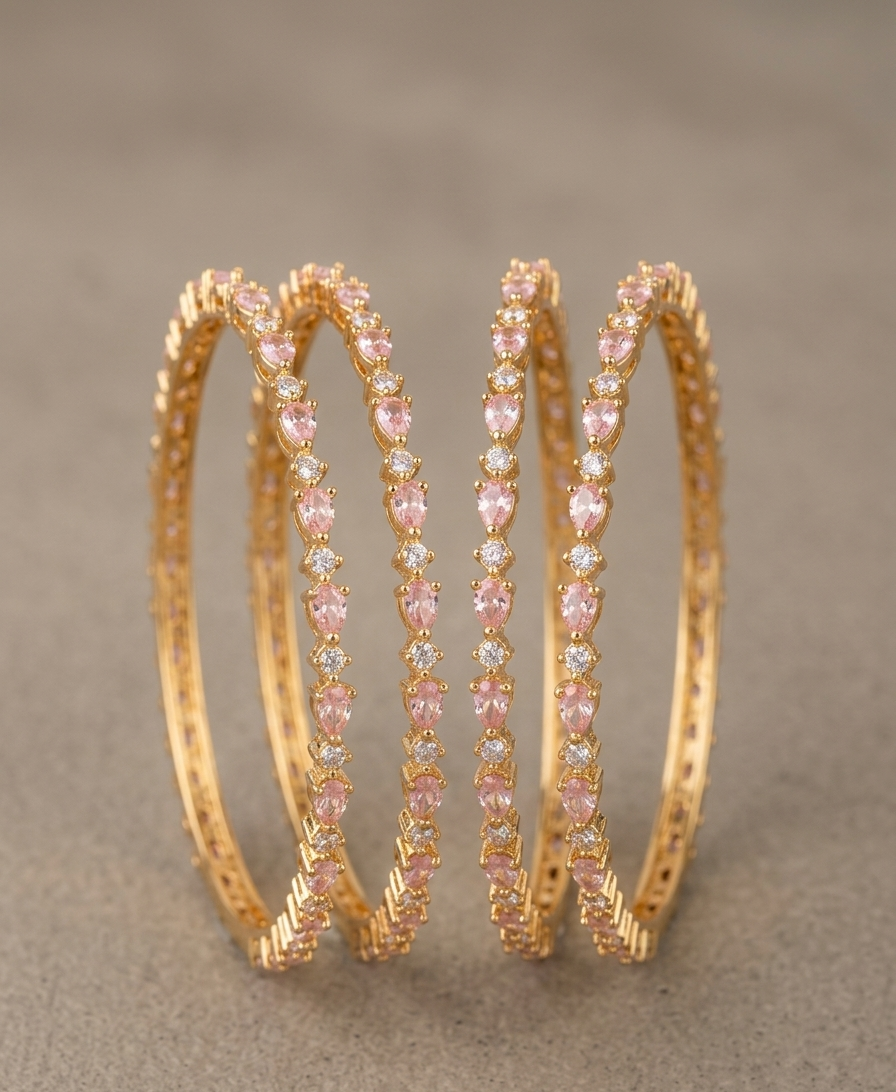 Pink Stone AD Bangle Set