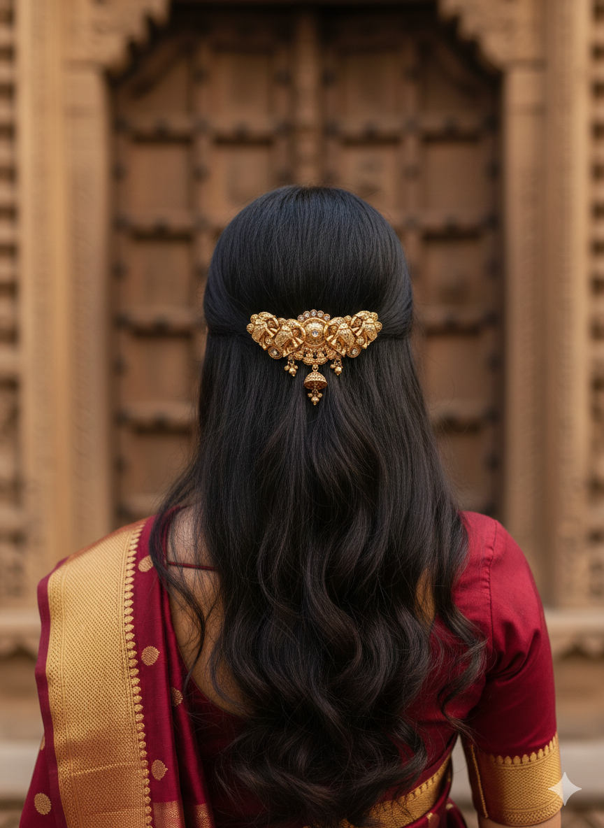 Antique Gold Elephant Motif Hair Clip