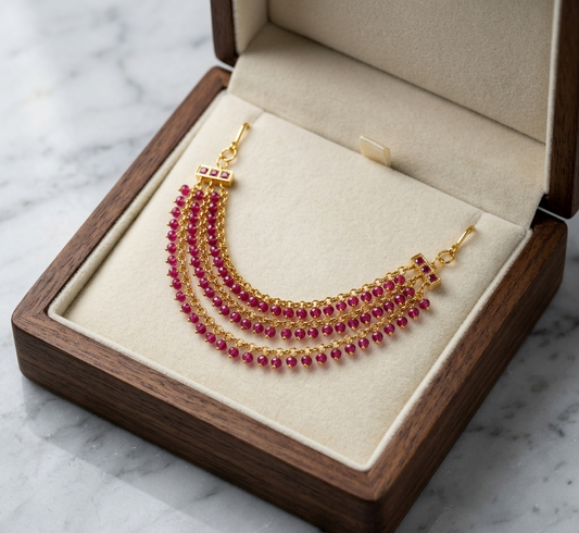 Ruby Beaded Ear Chain