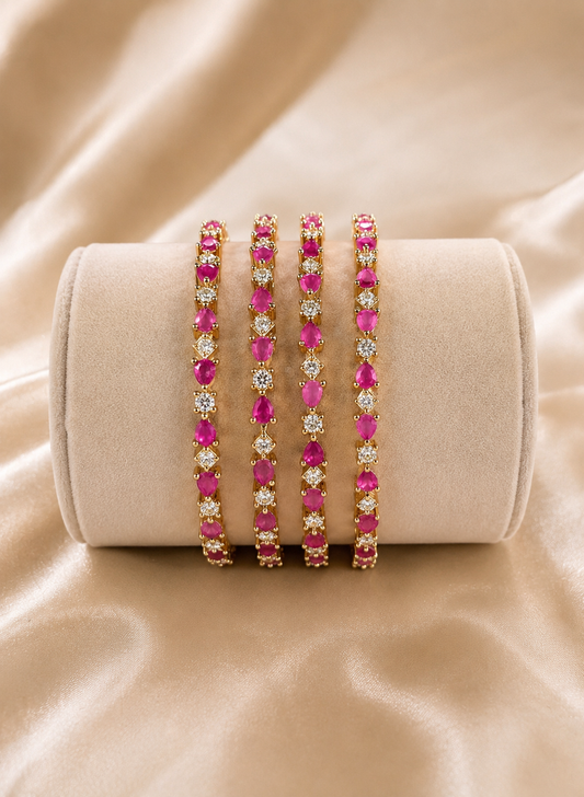 Ruby Stone AD Bangle Set