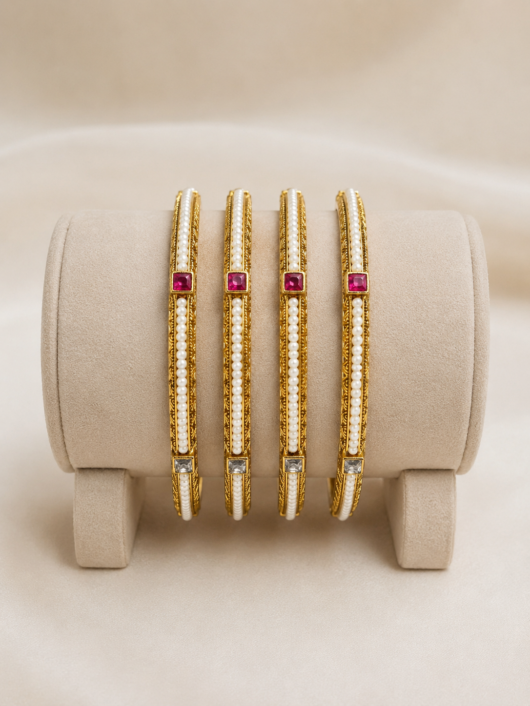 Heritage Ruby and White Stone Pearl Bangles