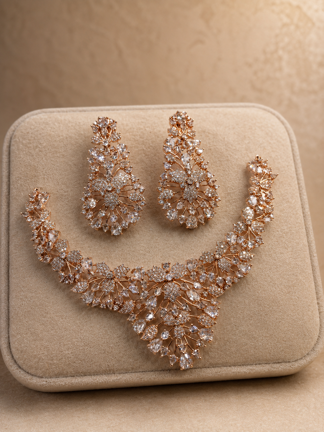 The Statement V-Front CZ Choker & Chandelier Set