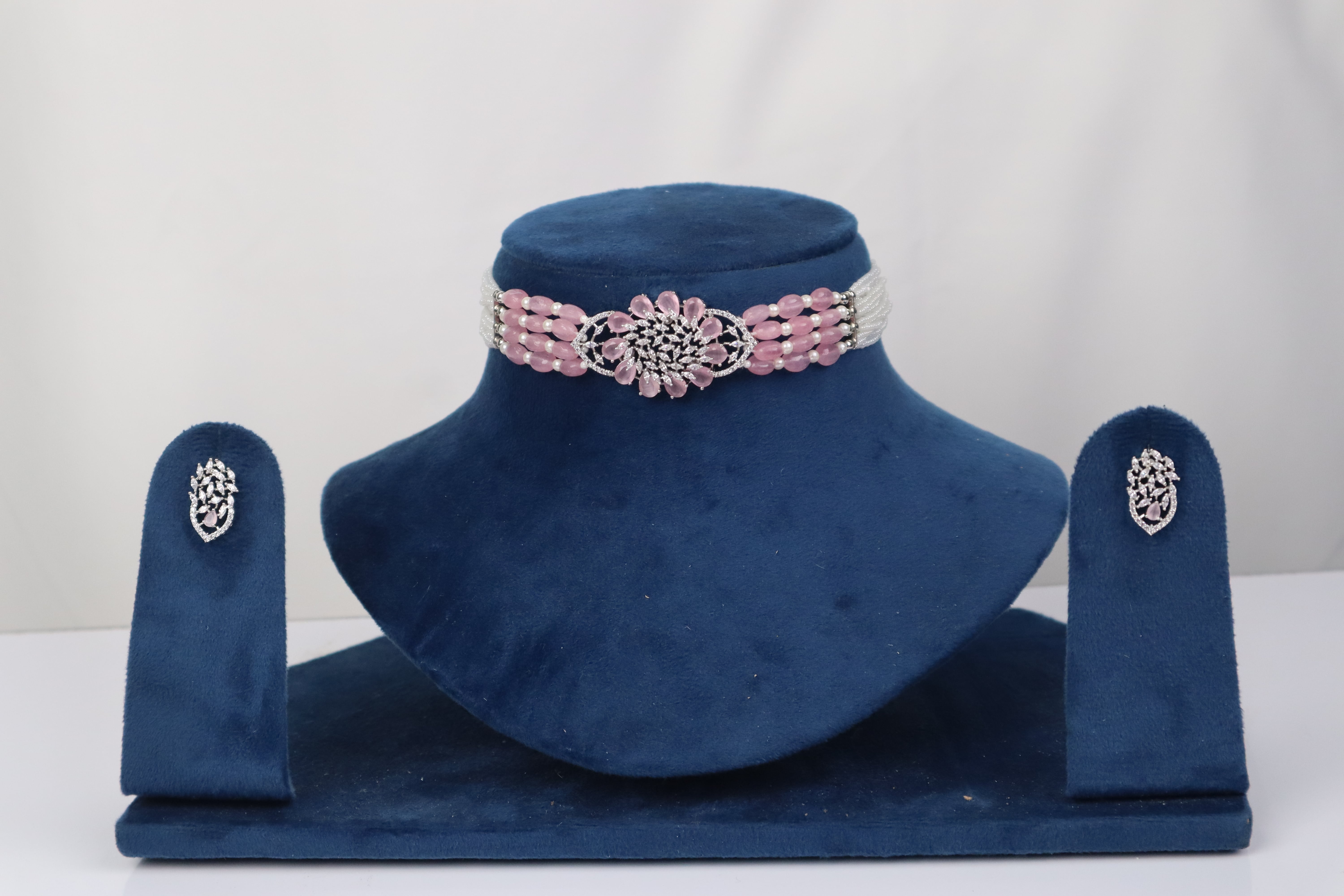 The Rose Quartz Polki & Pearl Beaded Choker Set