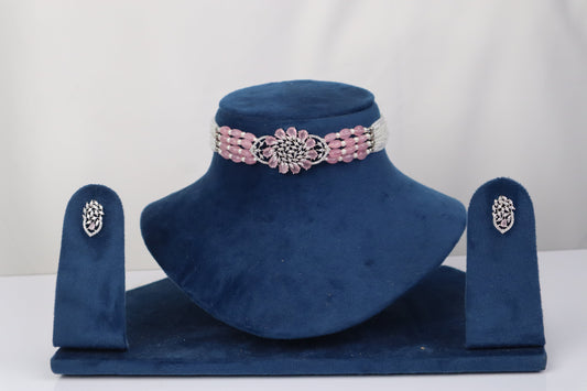 The Rose Quartz Polki & Pearl Beaded Choker Set