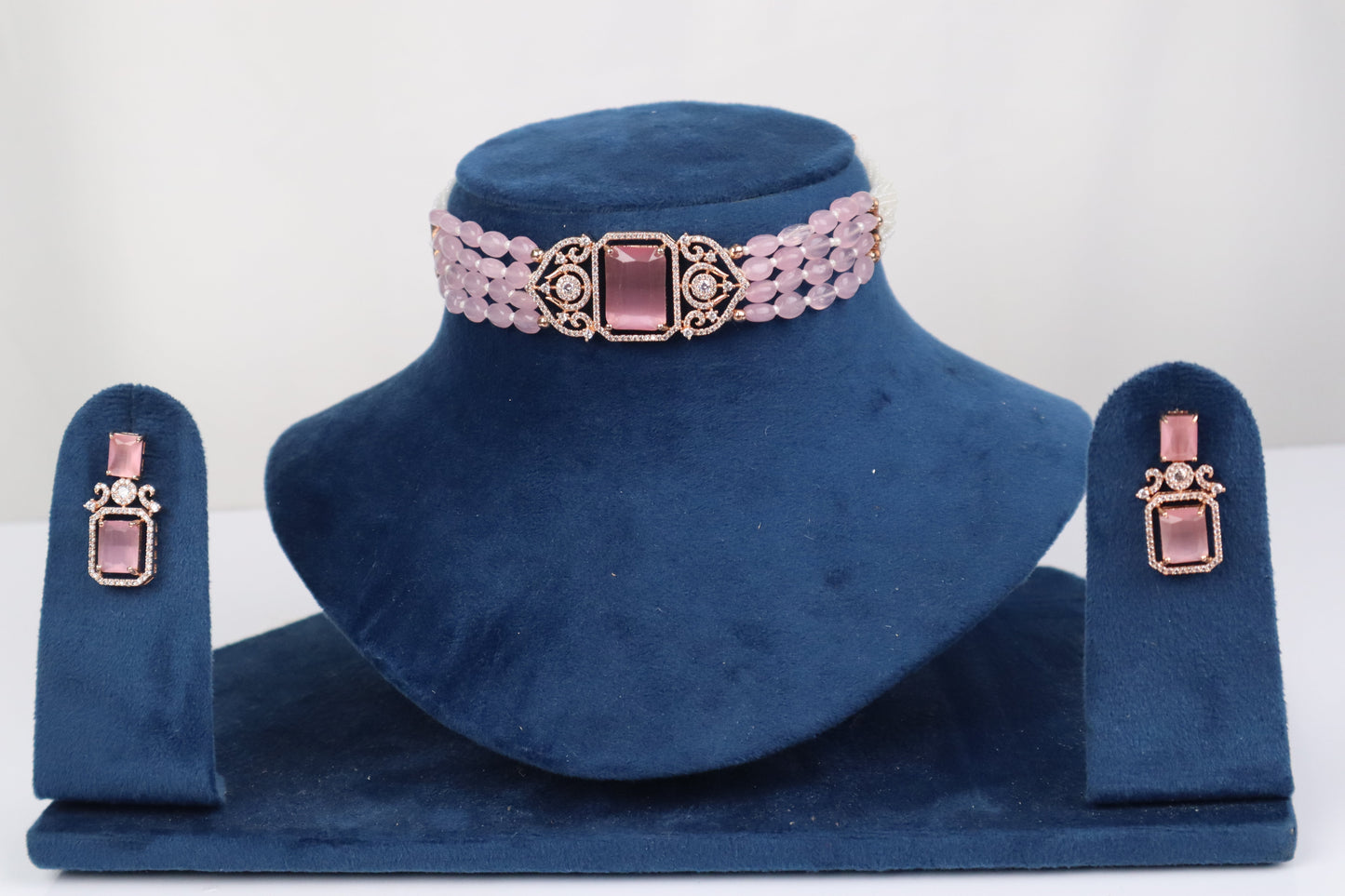 The Rose Quartz Rectangle & AD Choker Set