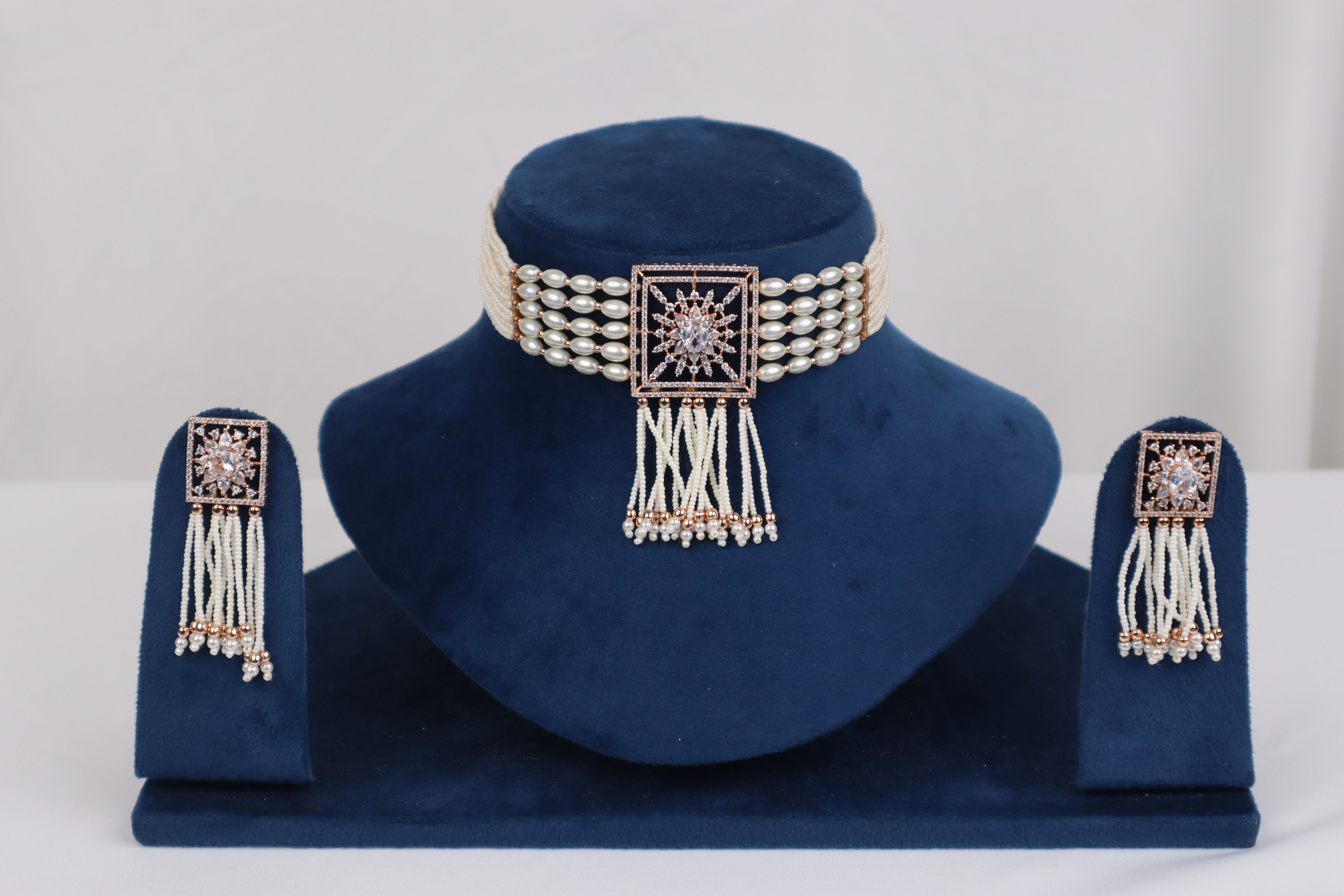 Regal Pearl Choker Necklace Set