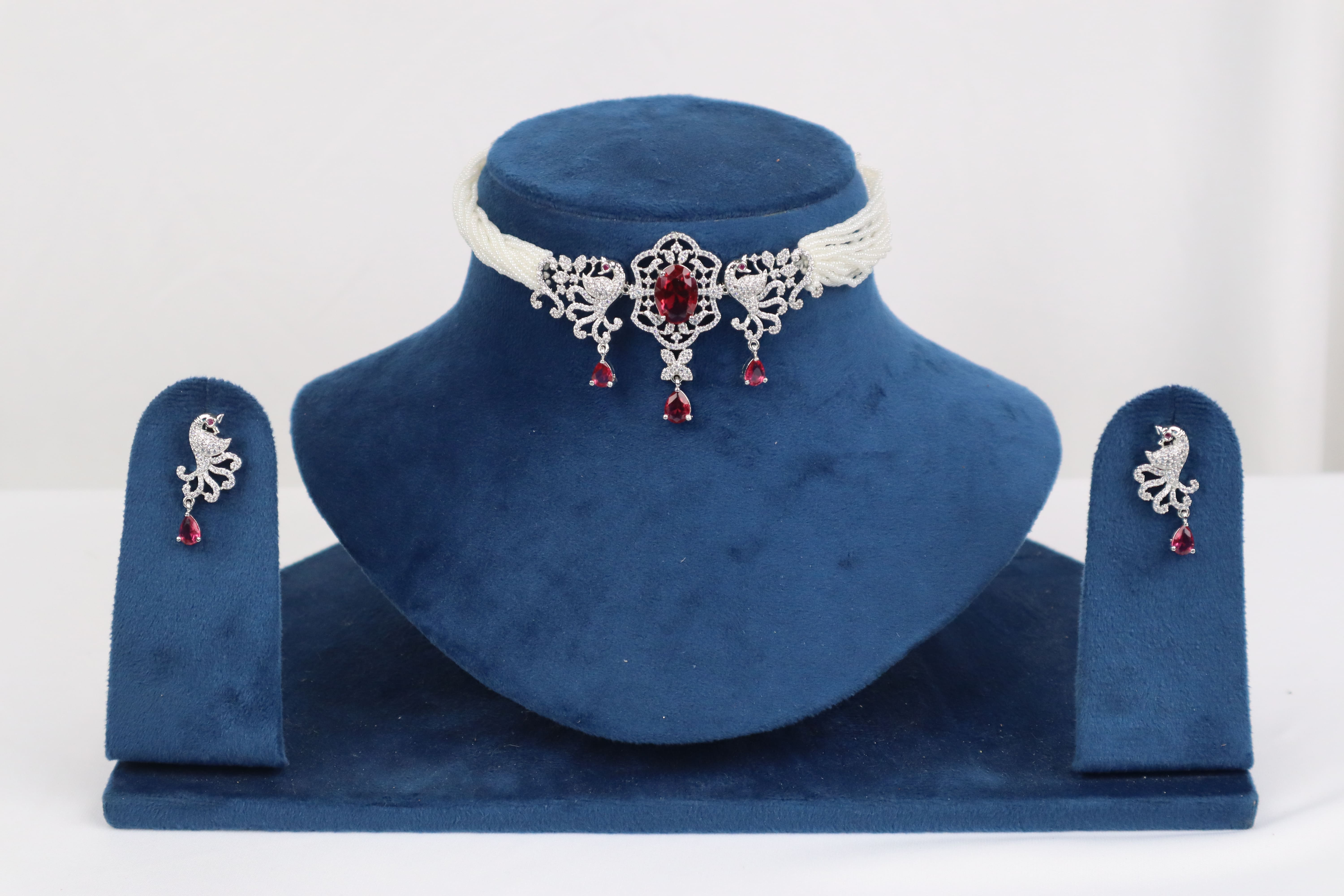 Regal Ruby Red Peacock Choker Set