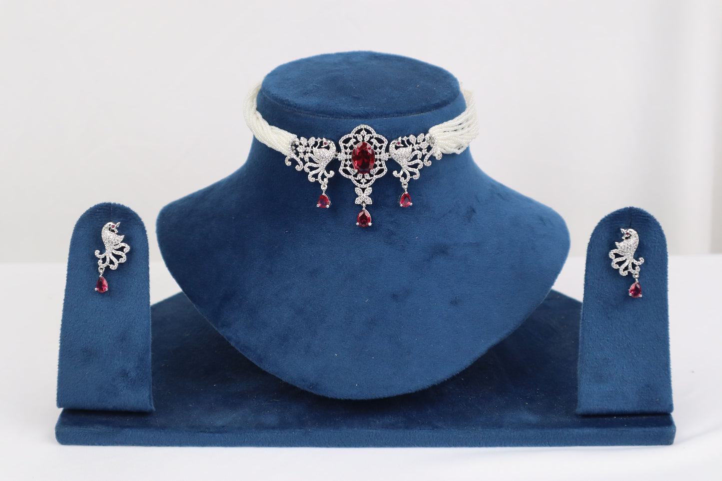 Regal Ruby Red Peacock Choker Set