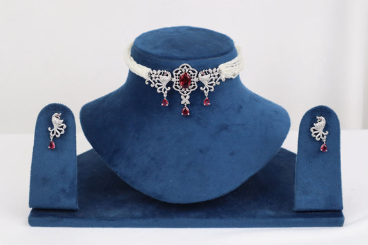 Regal Ruby Red Peacock Choker Set