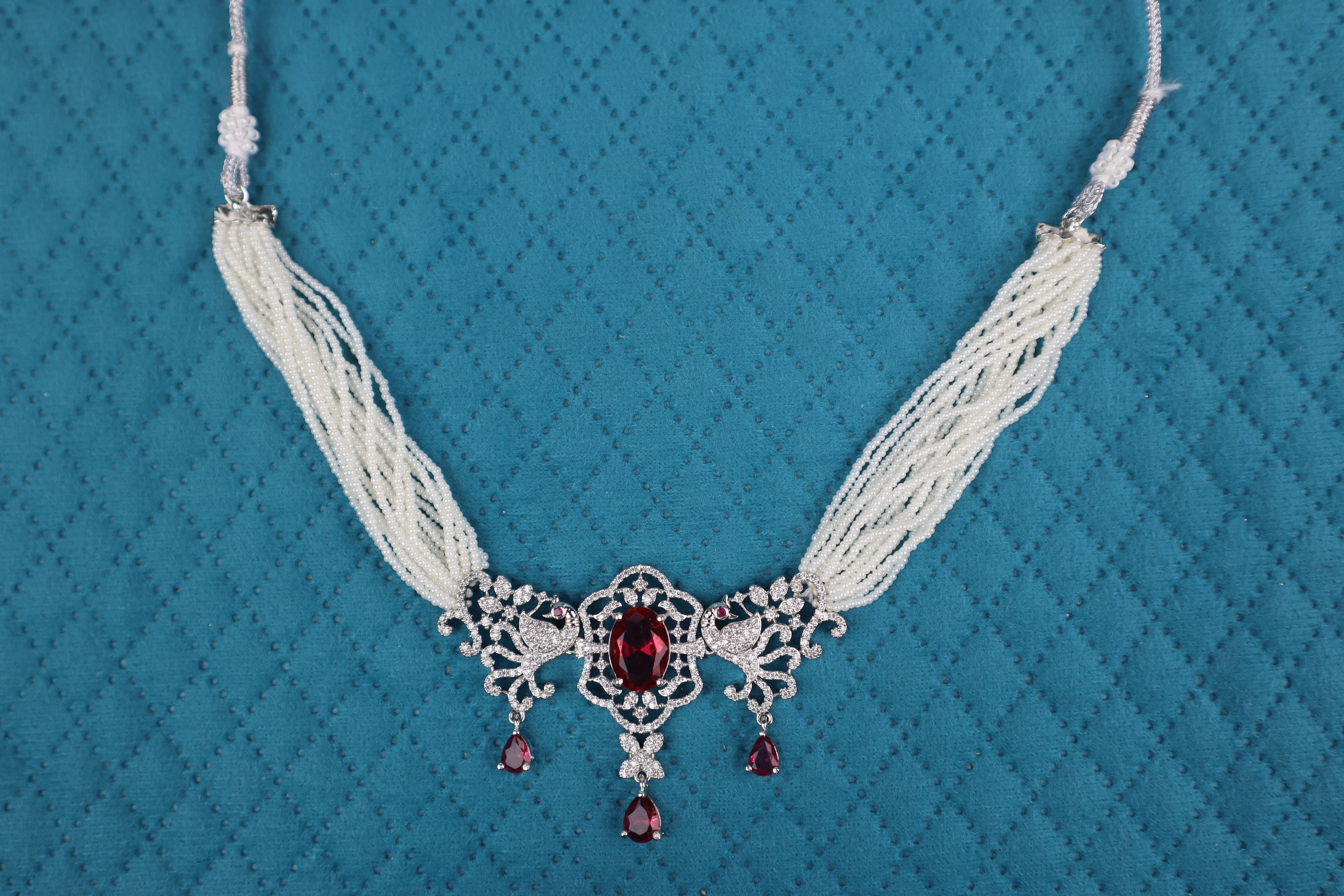 Regal Ruby Red Peacock Choker Set