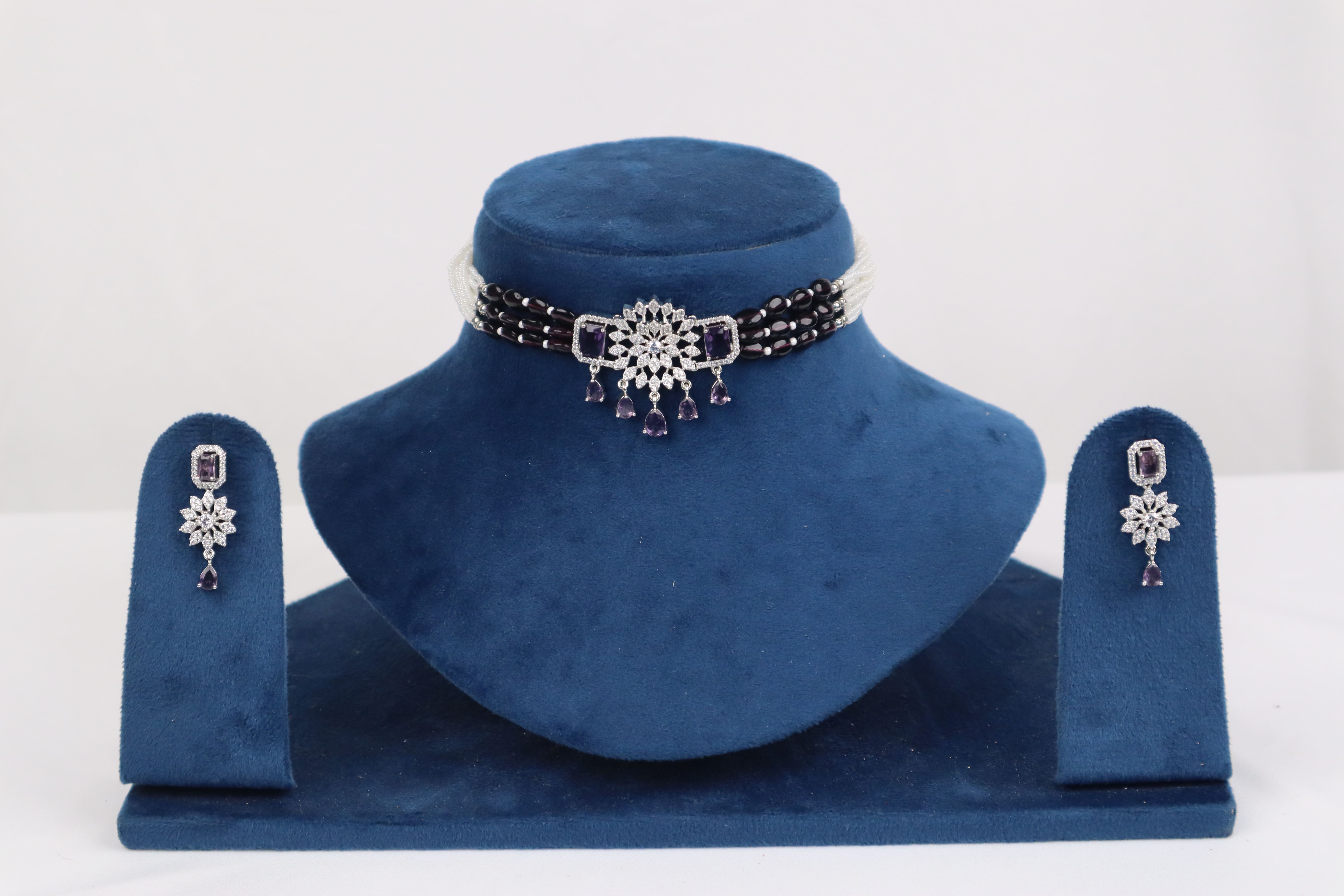 Regal Amethyst Purple Snowflake Choker Set