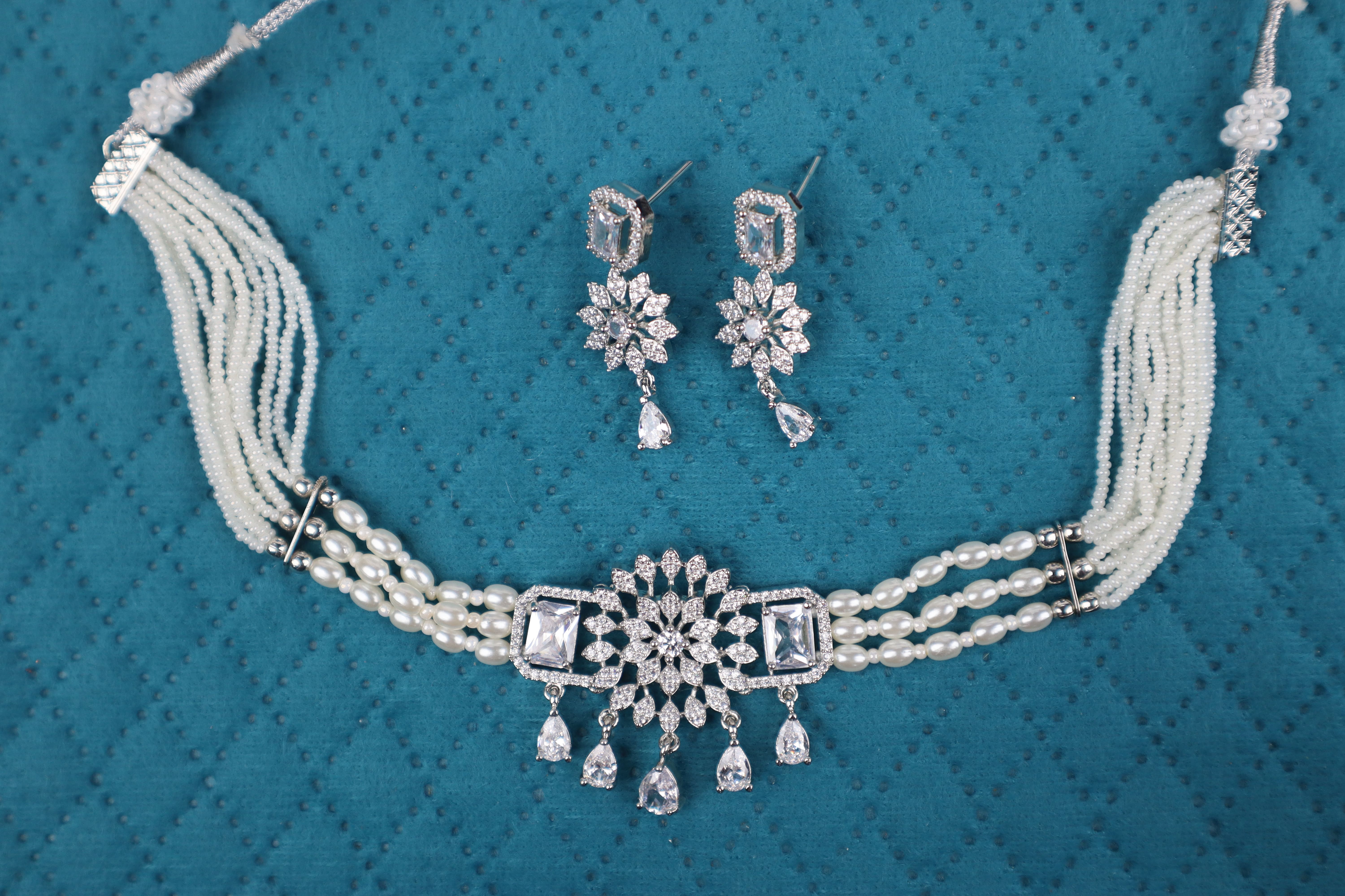 Bridal CZ Snowflake Choker Set