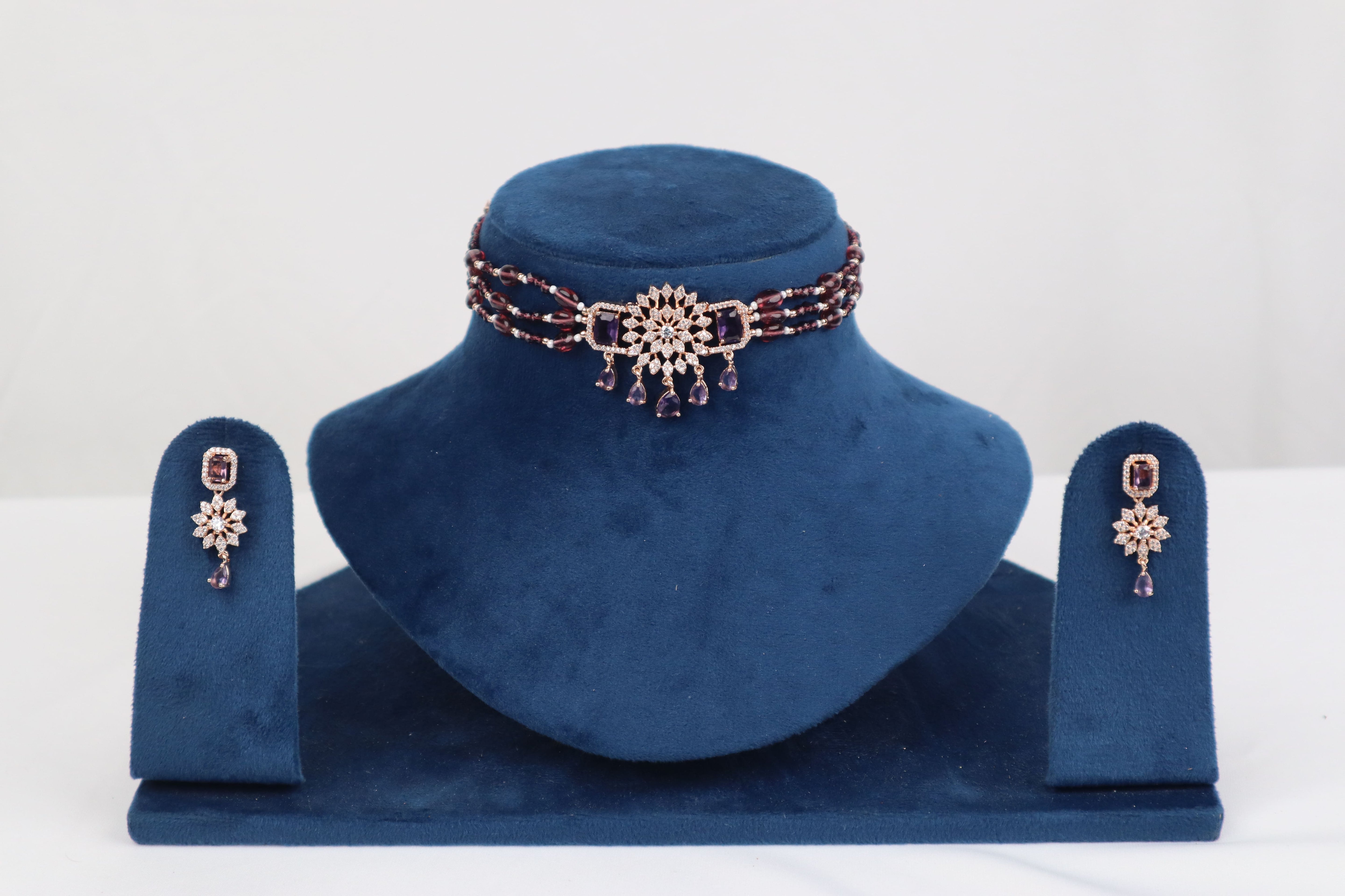 Regal Amethyst Purple Snowflake Choker Set