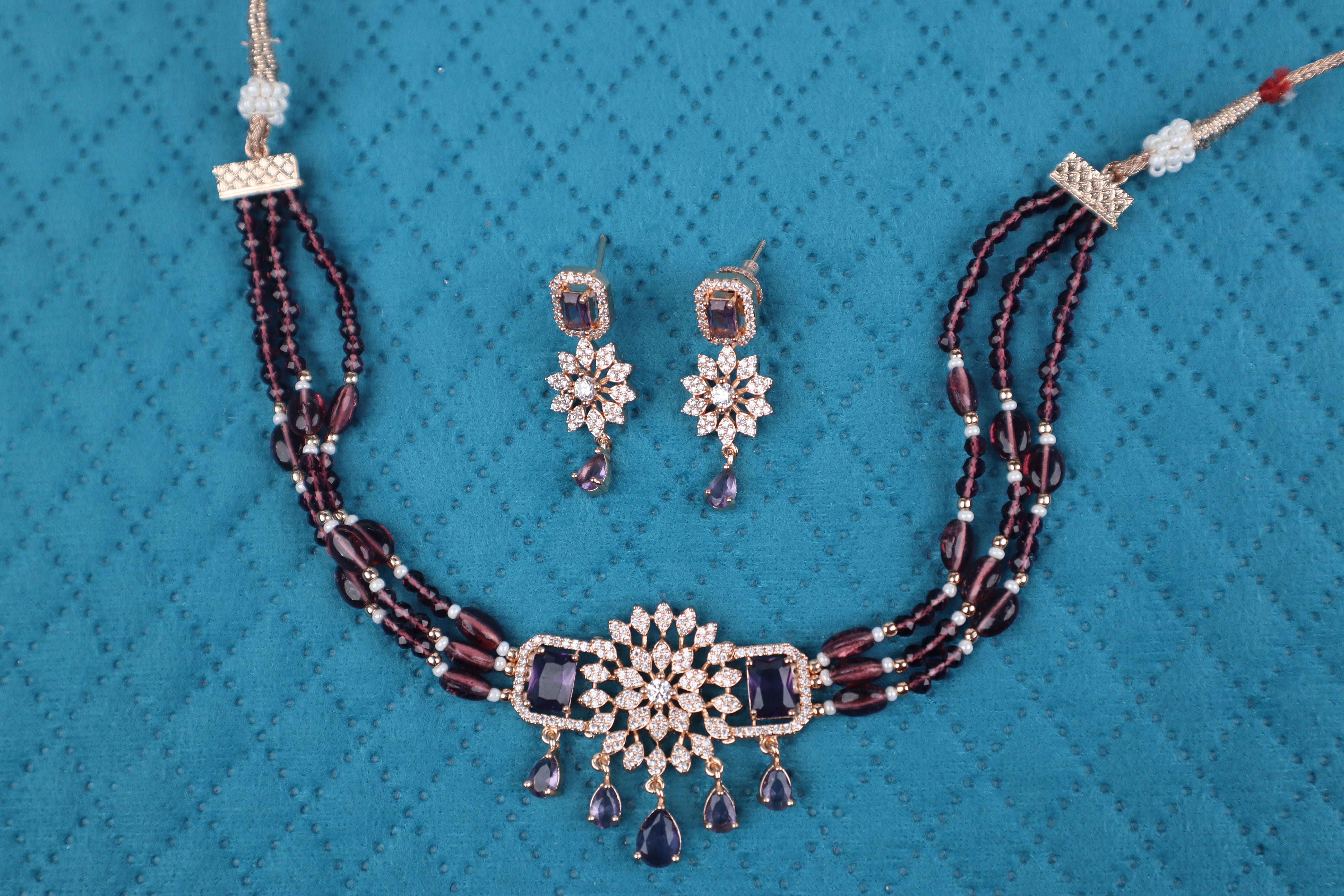 Regal Amethyst Purple Snowflake Choker Set