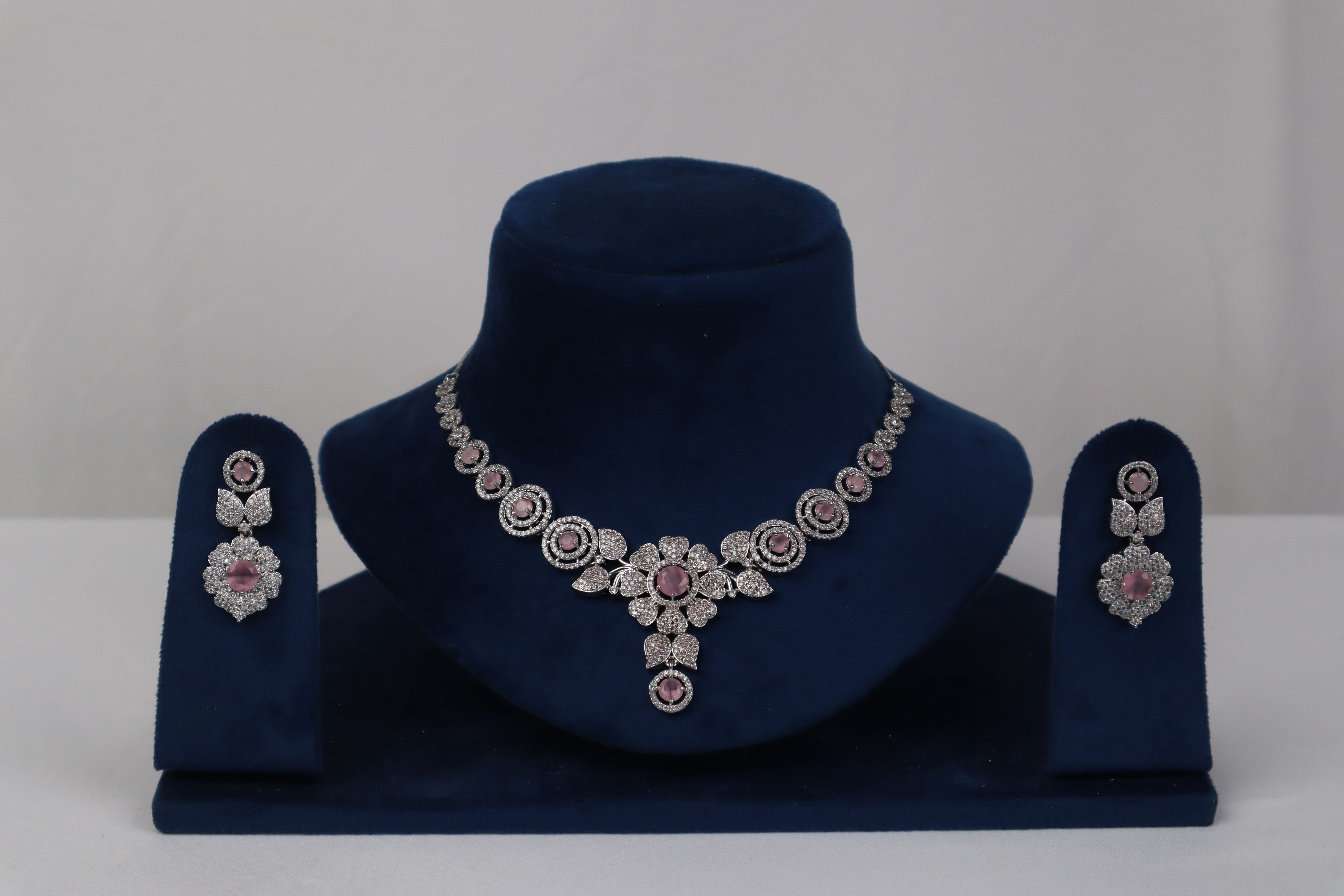 Rose Quartz Petal Blossom Necklace Set