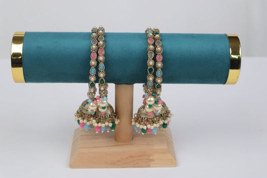 Antique Gold Multi-Hued Latkan Bangles