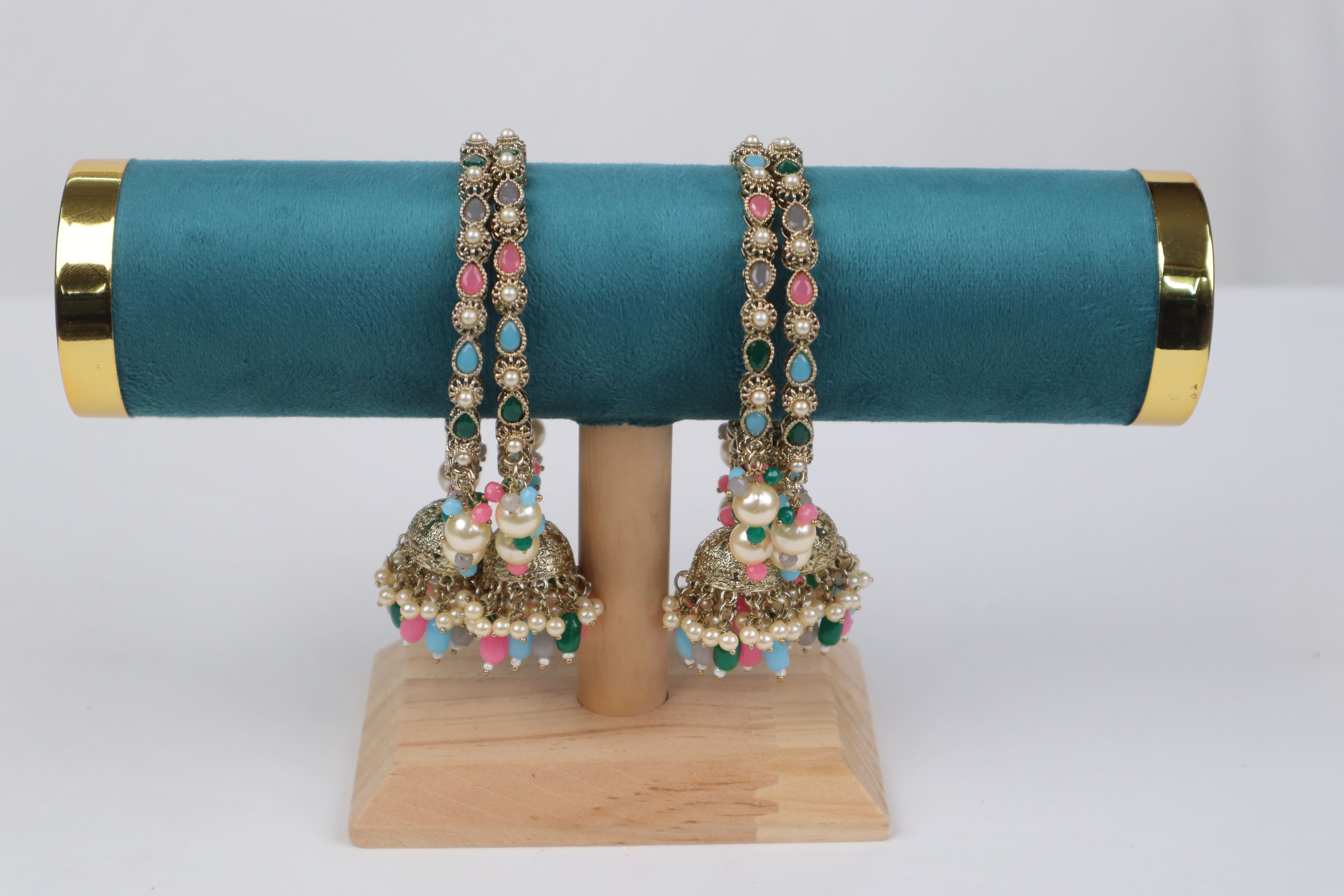 Antique Gold Multi-Hued Latkan Bangles