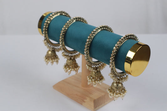 Royal Antique Jhumki Bangles with Pearl Clusters