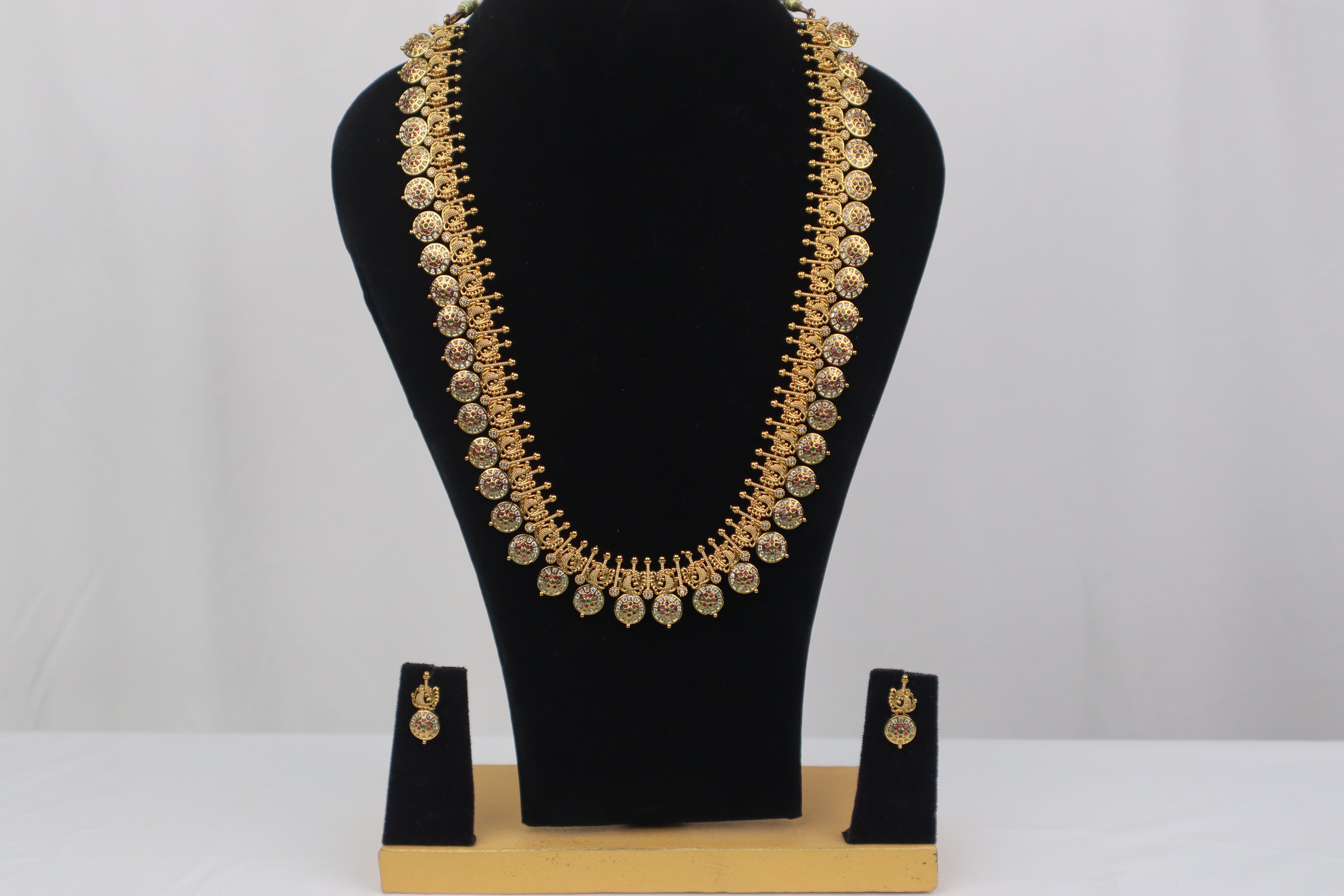 Traditional Ruby & Emerald Studded Haram with Matching Earrings