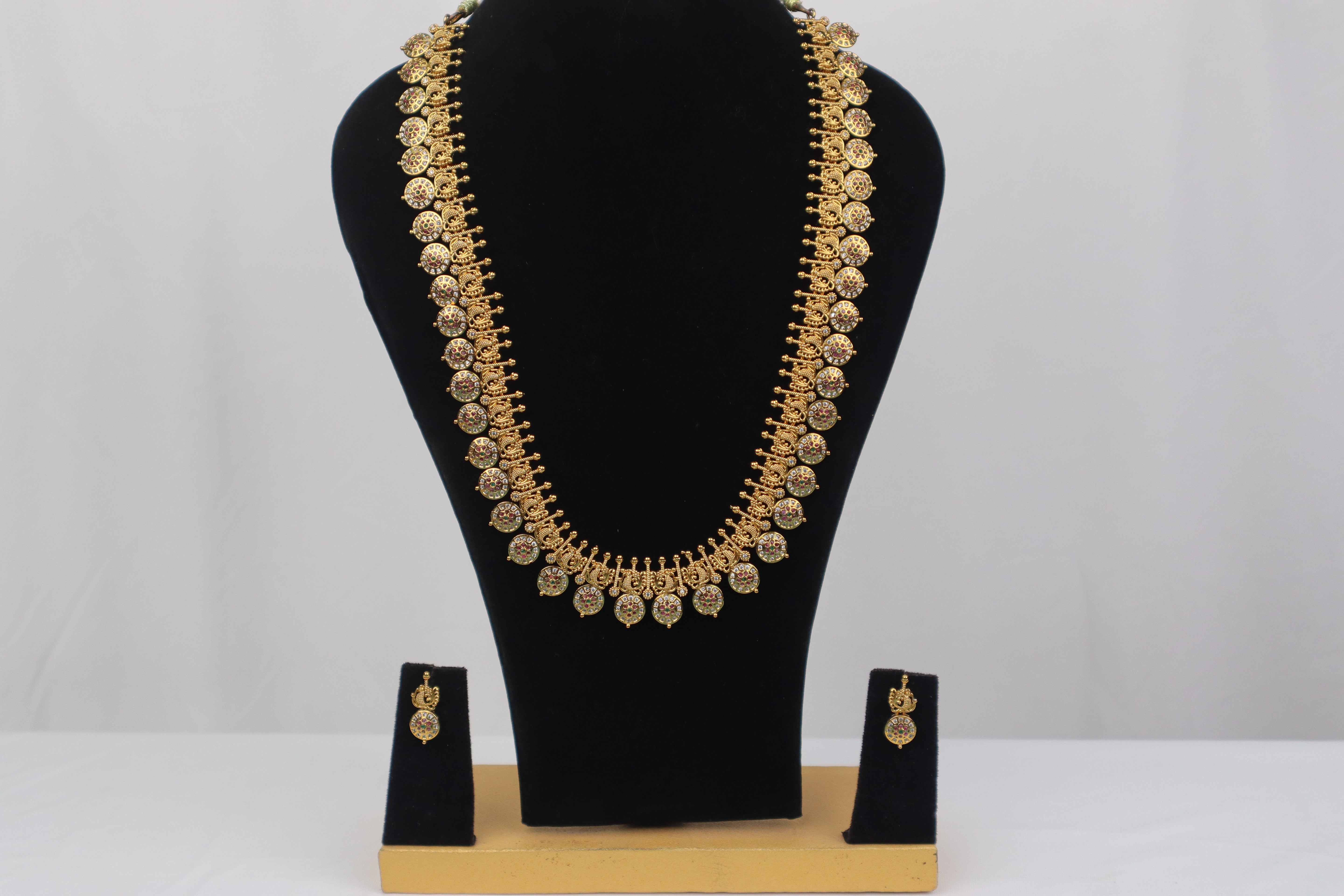 Traditional Ruby & Emerald Studded Haram with Matching Earrings