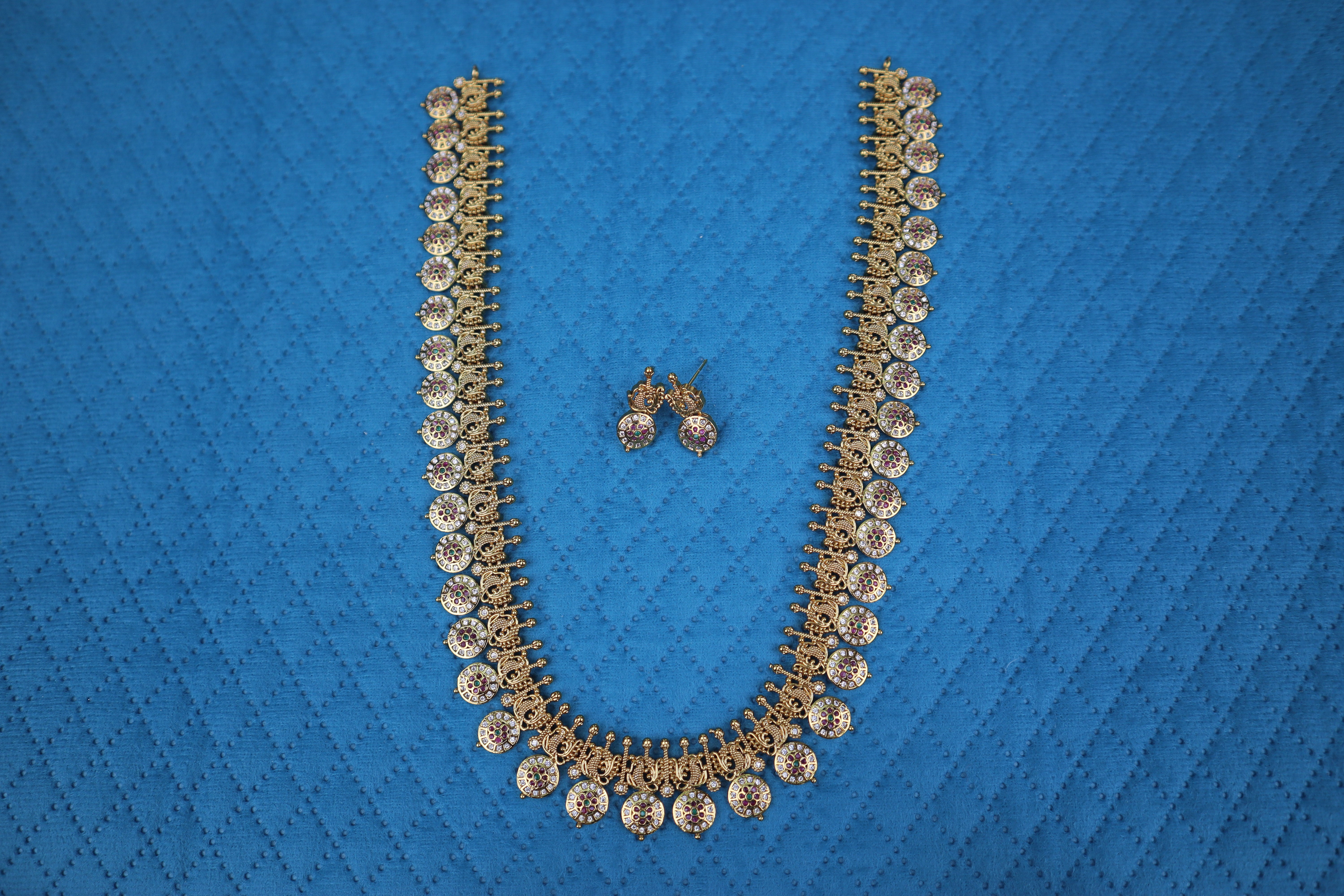 Traditional Ruby & Emerald Studded Haram with Matching Earrings