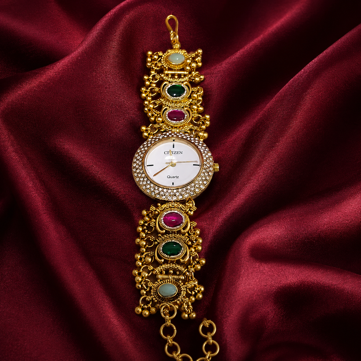 Antique Bead Ruby Emerald Bridal Watch
