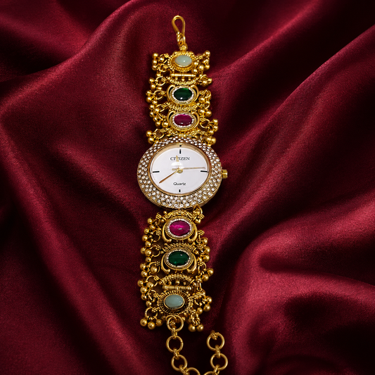 Antique Bead Ruby Emerald Bridal Watch