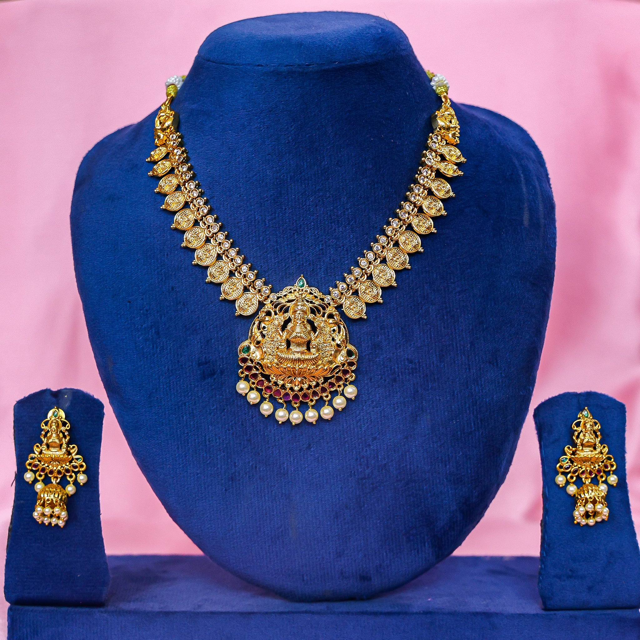 Divine Swarna Lakshmi Pendant & Jhumka Duo