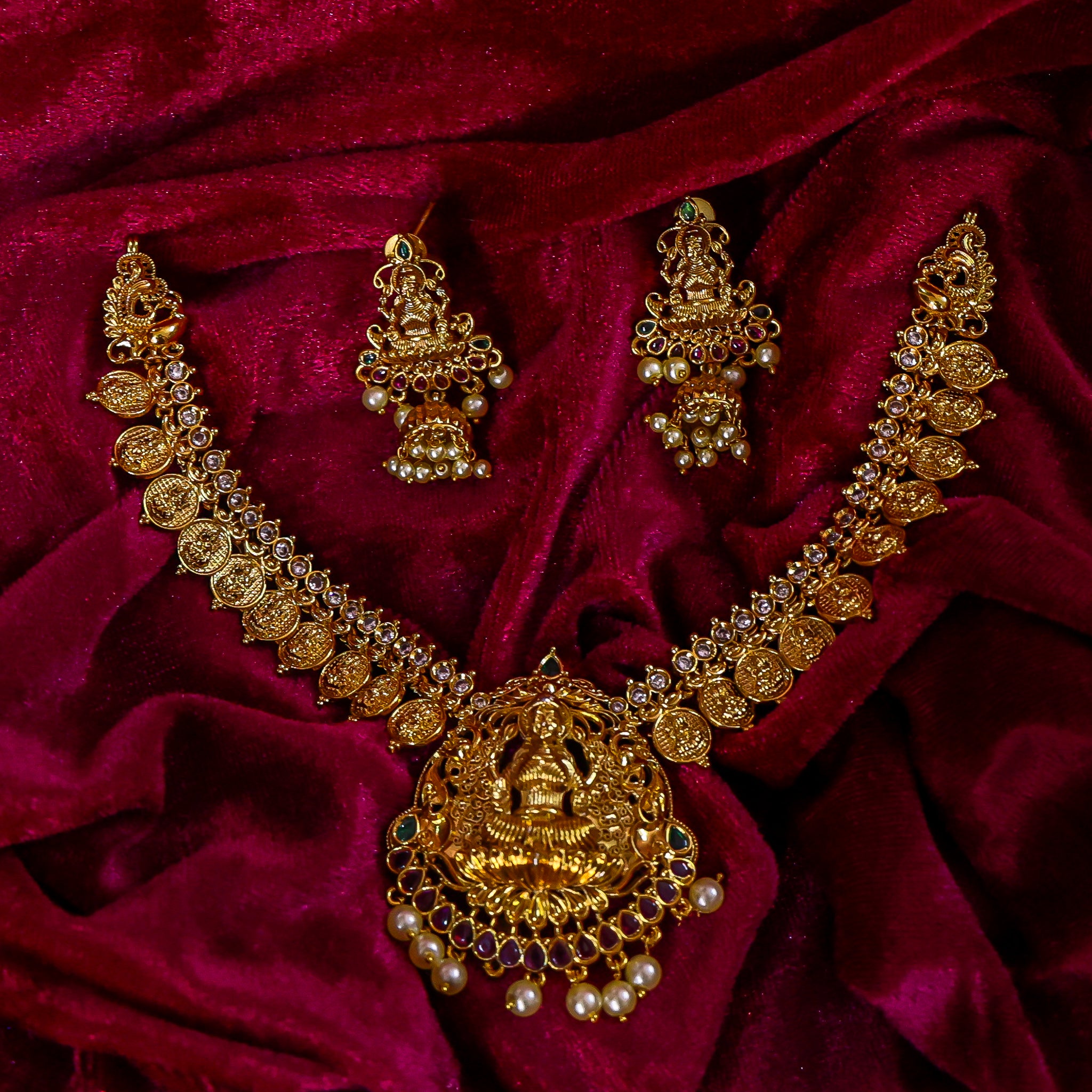Divine Swarna Lakshmi Pendant & Jhumka Duo