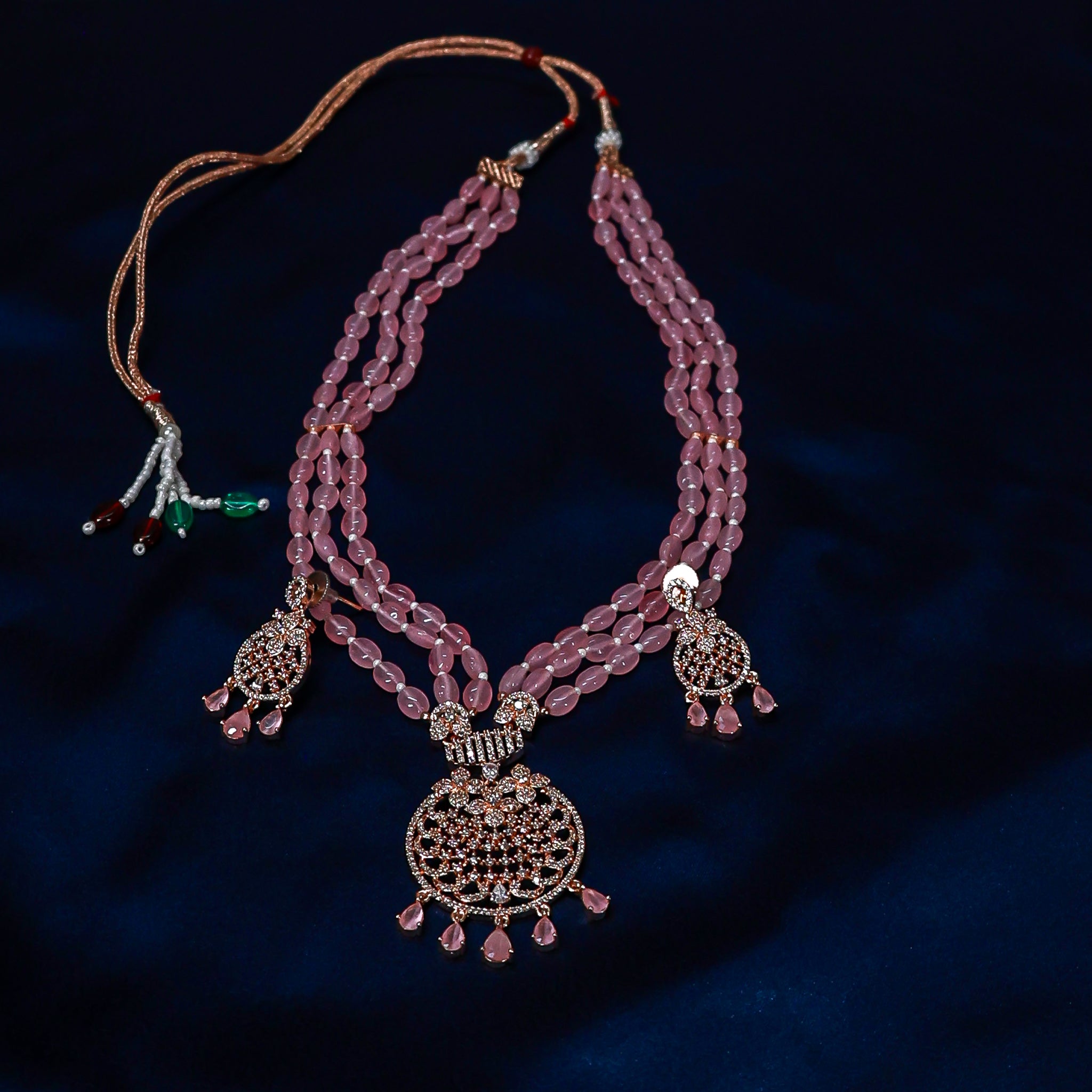 Rose Quartz-Tone Beaded Necklace Set