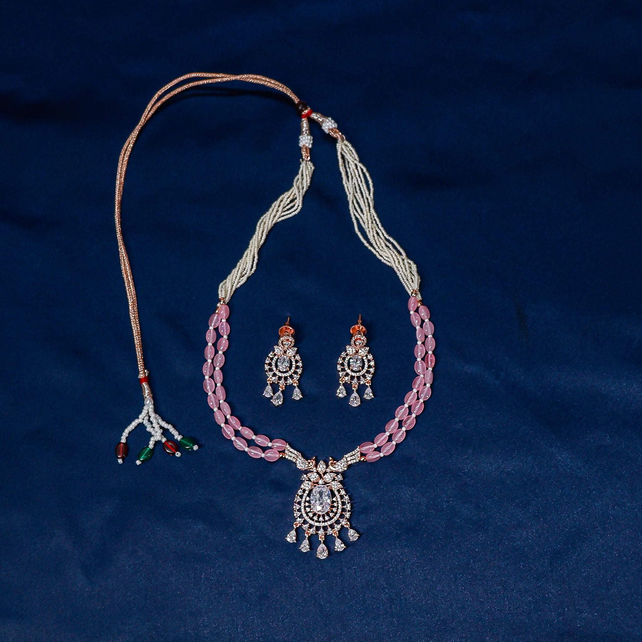 Elegant Pink Quartz Beaded Necklace Set
