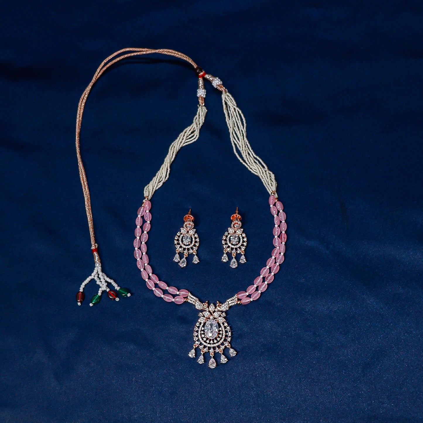 Elegant Pink Quartz Beaded Necklace Set