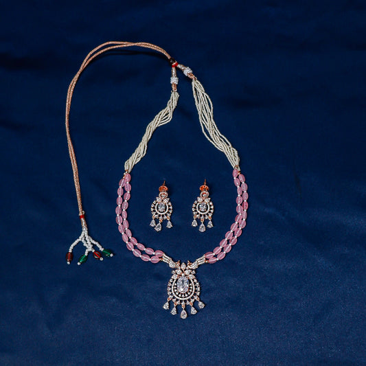 Elegant Pink Quartz Beaded Necklace Set