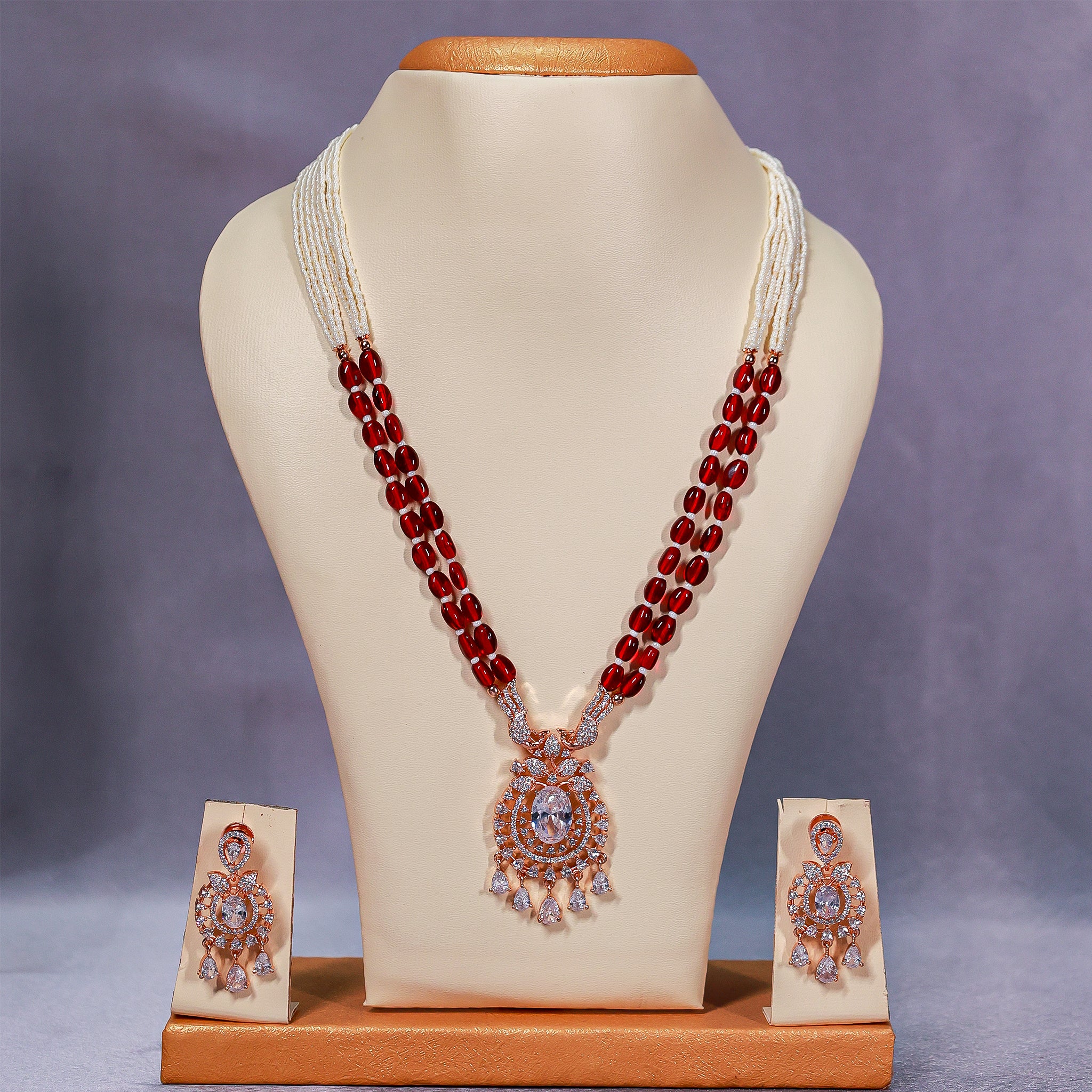 Regal Berry Pink Beaded Necklace Set
