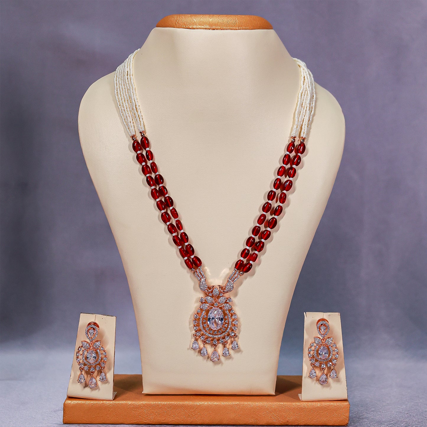Regal Berry Pink Beaded Necklace Set