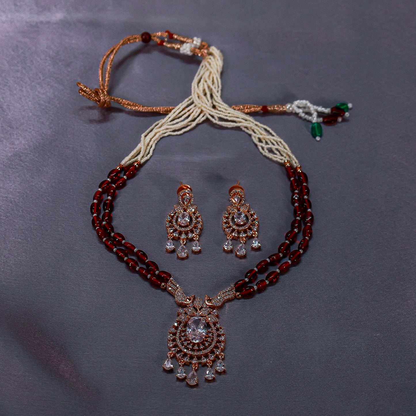 Regal Berry Pink Beaded Necklace Set