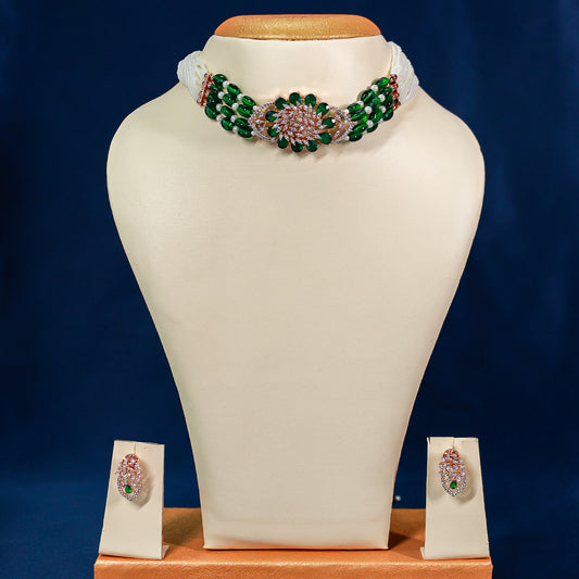 The Royal Emerald Polki & Pearl Beaded Choker Set