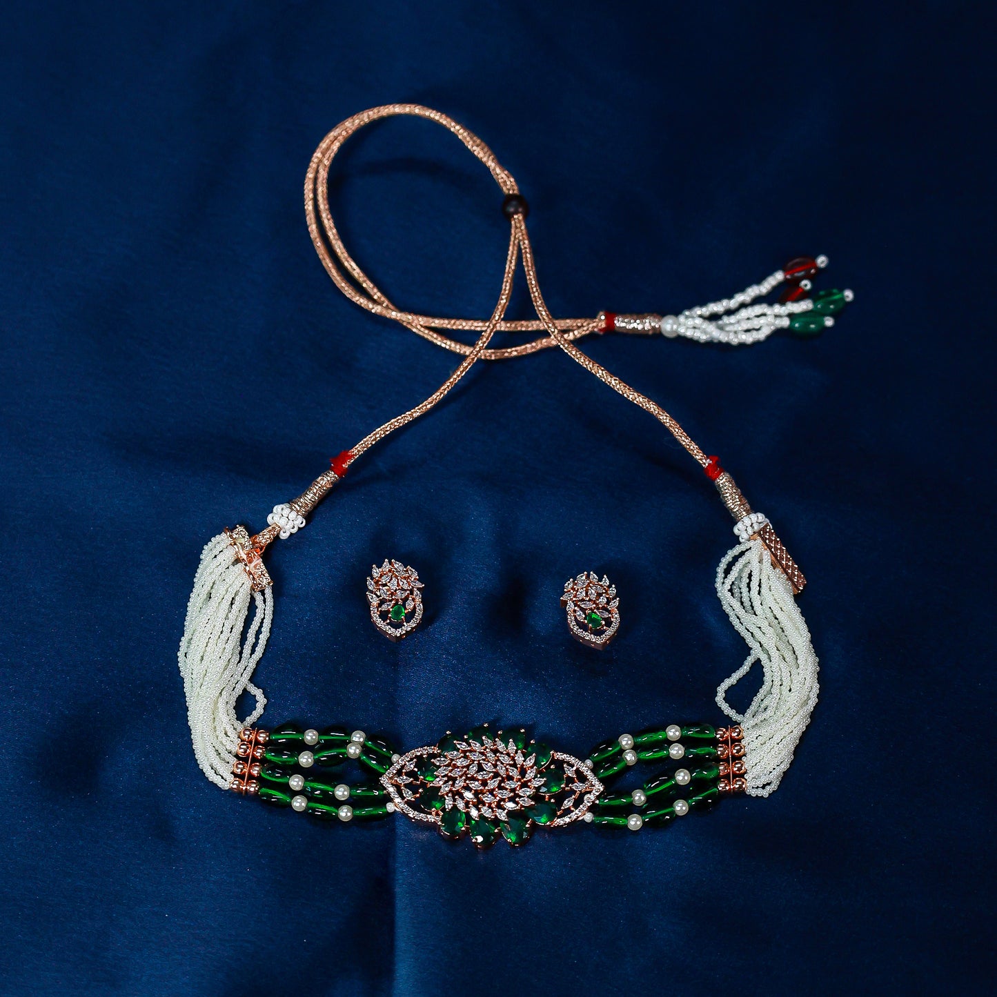 The Royal Emerald Polki & Pearl Beaded Choker Set