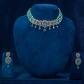 Mint/Teal Quartz & Pearl Circular Medallion Choker Set